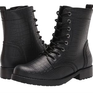 Women's lace up combat boots- crocodile
